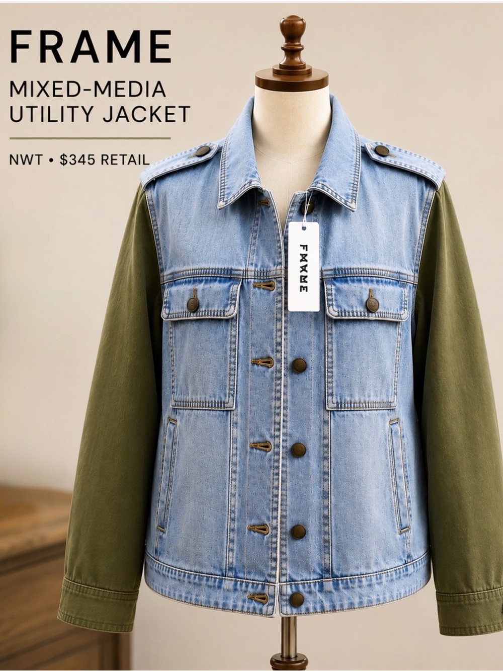 FRAME Mixed Media Denim Utility Jacket NWT XS - Picture 1 of 6